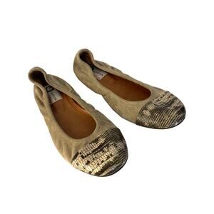 Lanvin Paris Taupe Suede Leather Snakeskin Toe Cap Ballet Flats EU 8 US 7